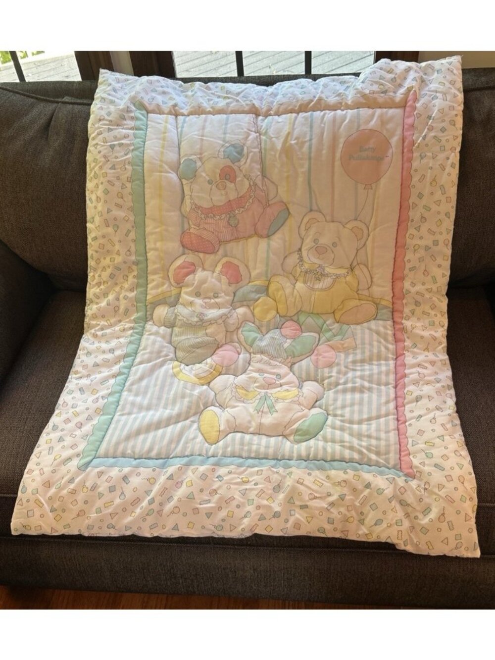 Vintage 80’s Baby Puffalumps Pastel Quilted Crib Blanket Comforter 41” X 31"